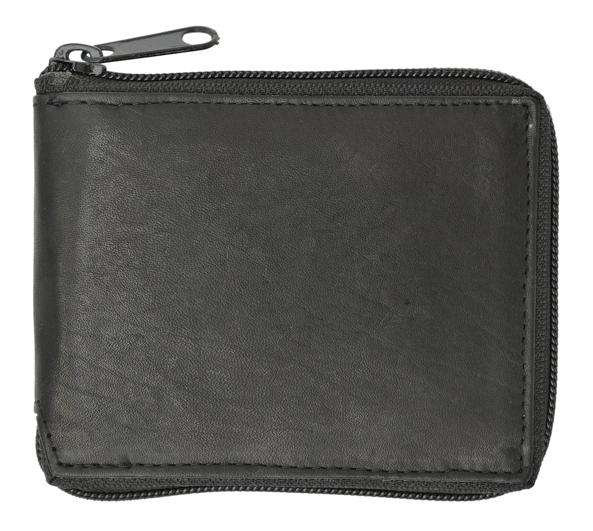 1556CF cowhide leather men's zip around bi fold outside ID flap up bill wallet