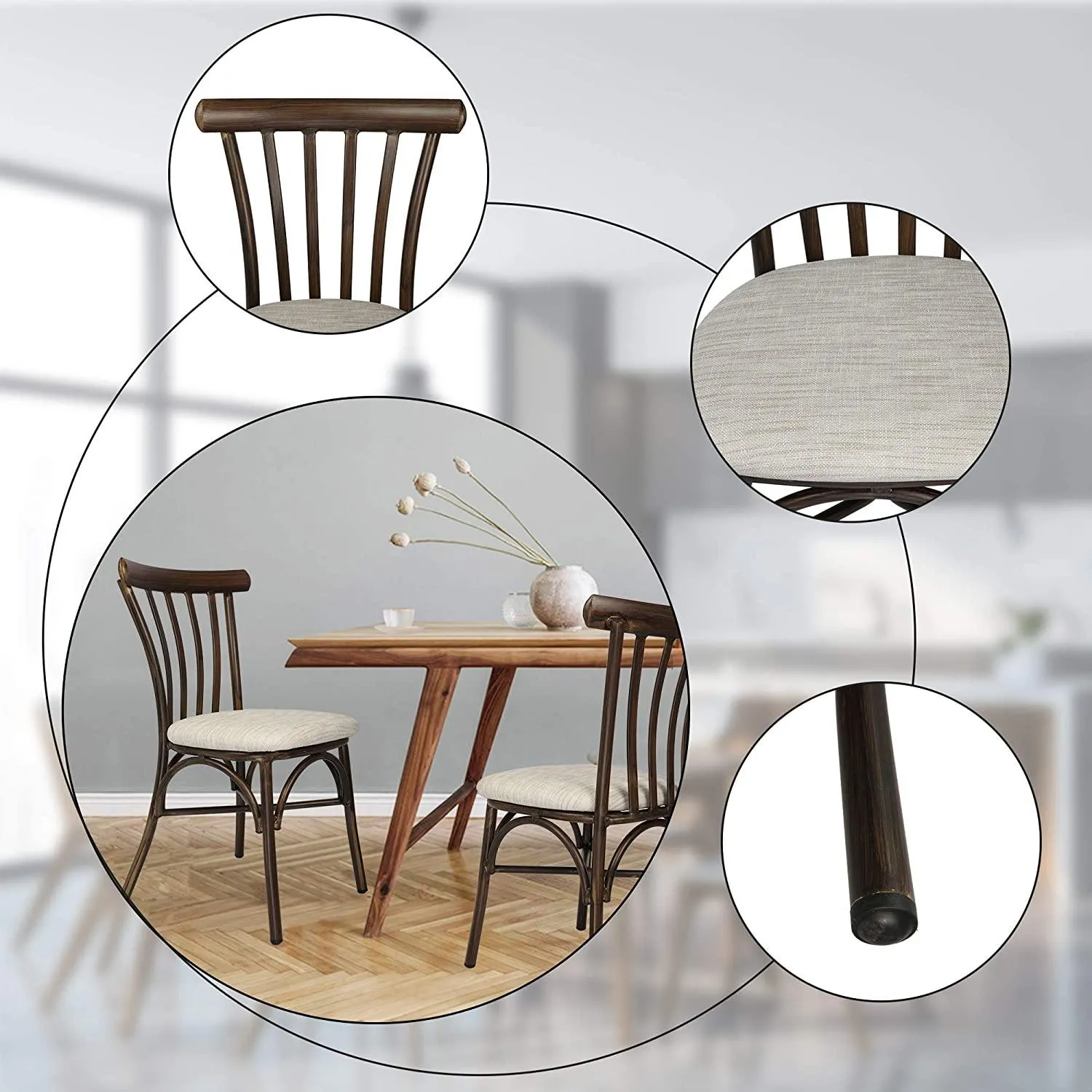 2 PCs Upholstered Dining Chairs Set, Aluminum Frame With Wood Finish, Modern PU Seat Style Suitable For Home And Restaurant Use