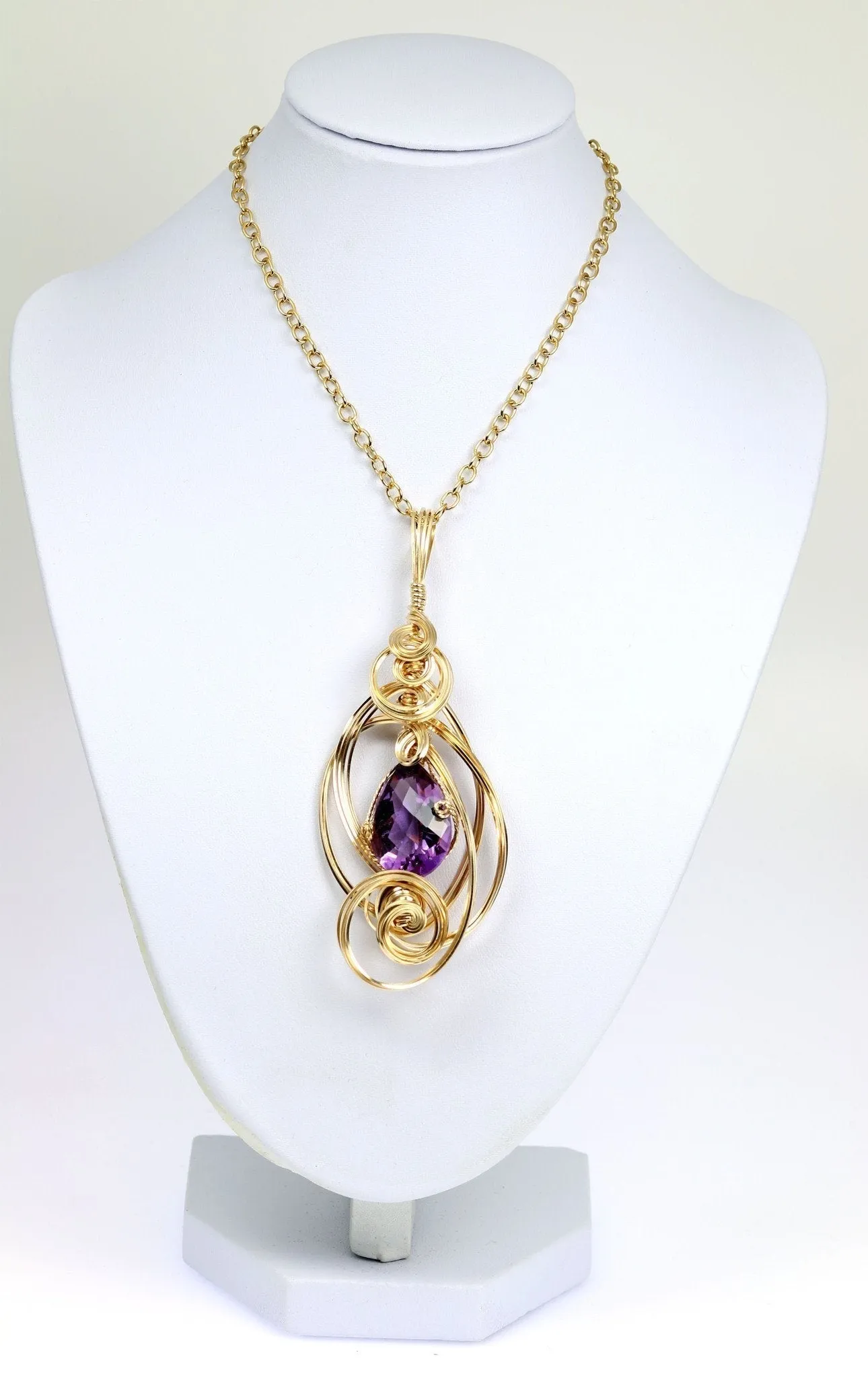 22.5 CT Amethyst 14K Gold-filled Wire Wrapped Pendant