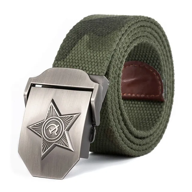 3D Five Rays Star Military Belt Old CCCP Army Patriotic Canvas Belt