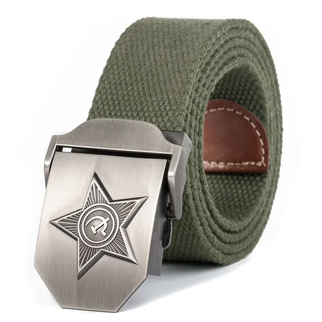 3D Five Rays Star Military Belt Old CCCP Army Patriotic Canvas Belt