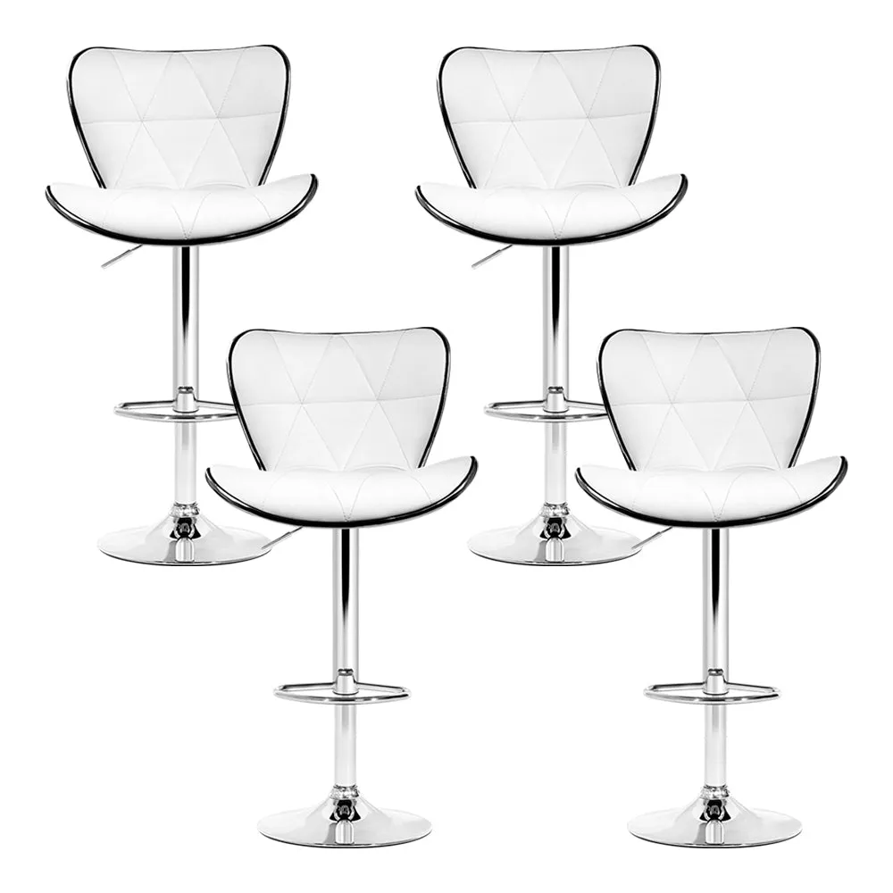 4x PU Leather Patterned Bar Stools  High Chair Stool White and Chrome