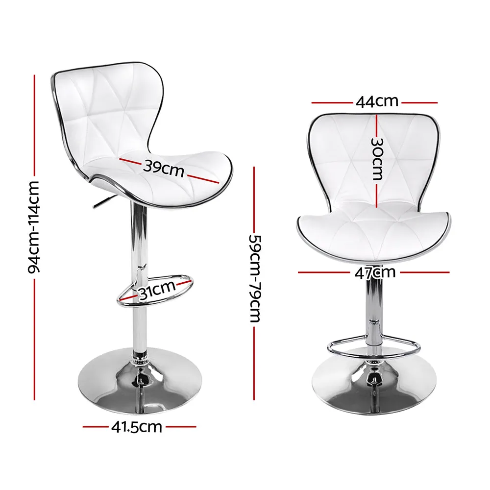 4x PU Leather Patterned Bar Stools  High Chair Stool White and Chrome