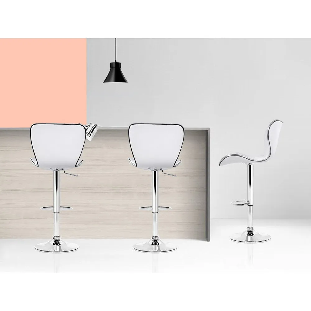 4x PU Leather Patterned Bar Stools  High Chair Stool White and Chrome