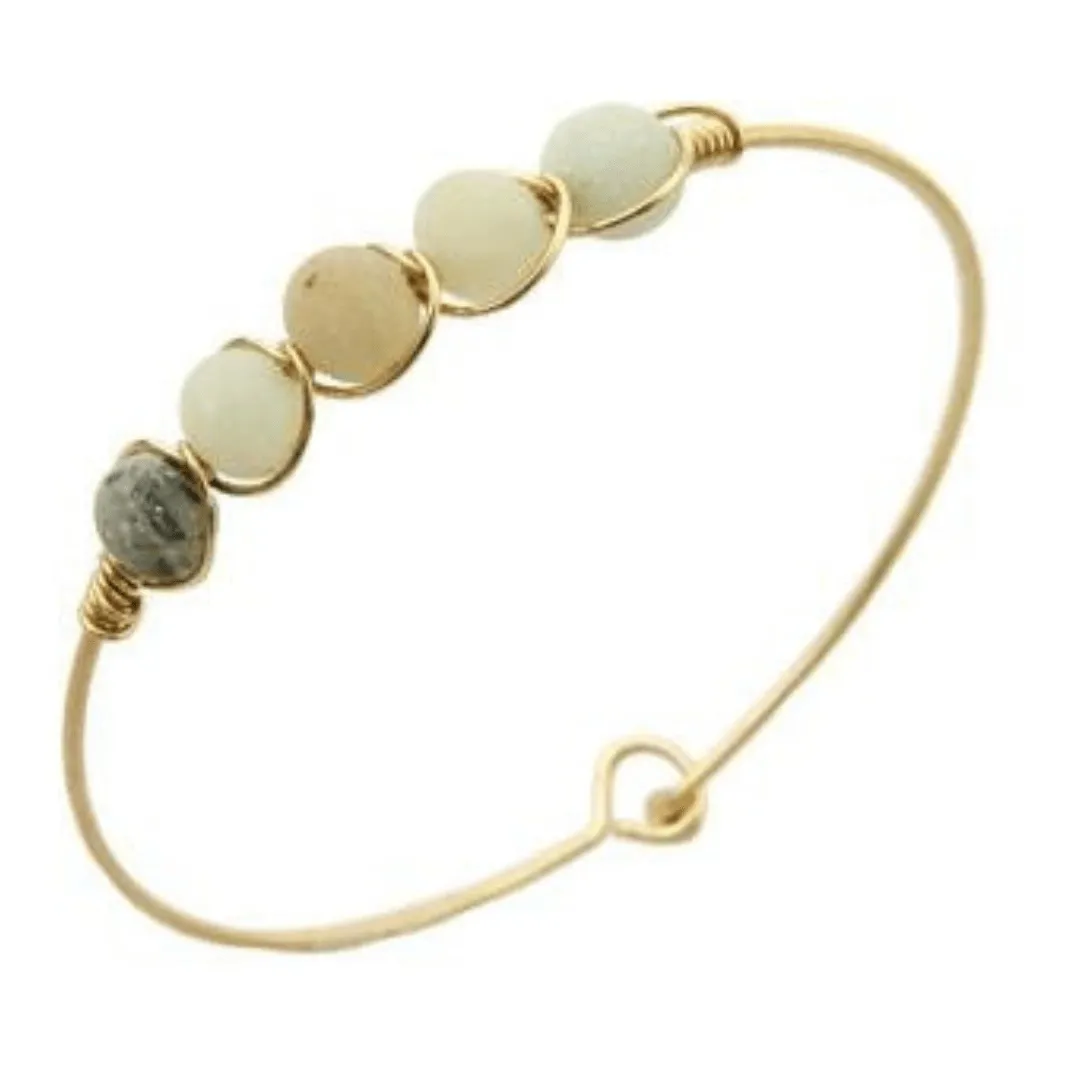 5 Natural Stone Gold Wire Bangle Bracelet