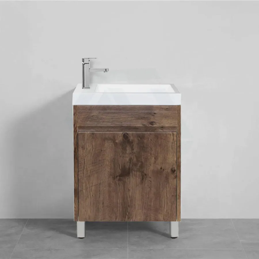 500x250x940mm Bathroom Vanity Dark Oak Cabinet Ceramic Top Freestanding PVC Filmed Floor Mini Narrow