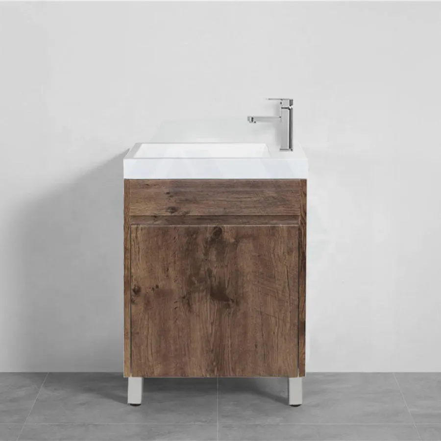 500x250x940mm Bathroom Vanity Dark Oak Cabinet Ceramic Top Freestanding PVC Filmed Floor Mini Narrow