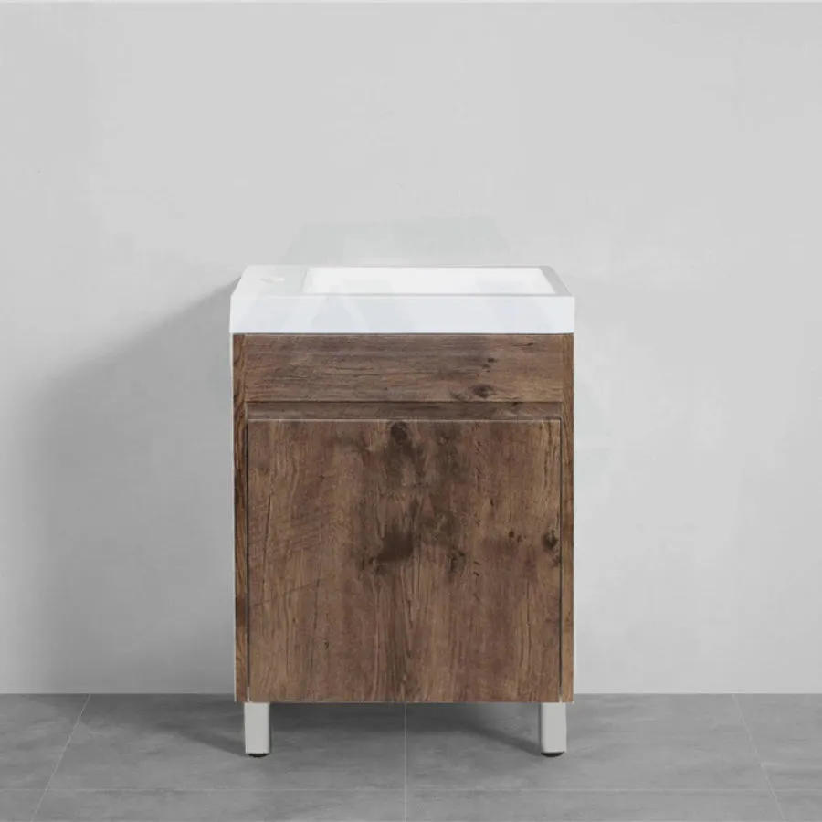 500x250x940mm Bathroom Vanity Dark Oak Cabinet Ceramic Top Freestanding PVC Filmed Floor Mini Narrow