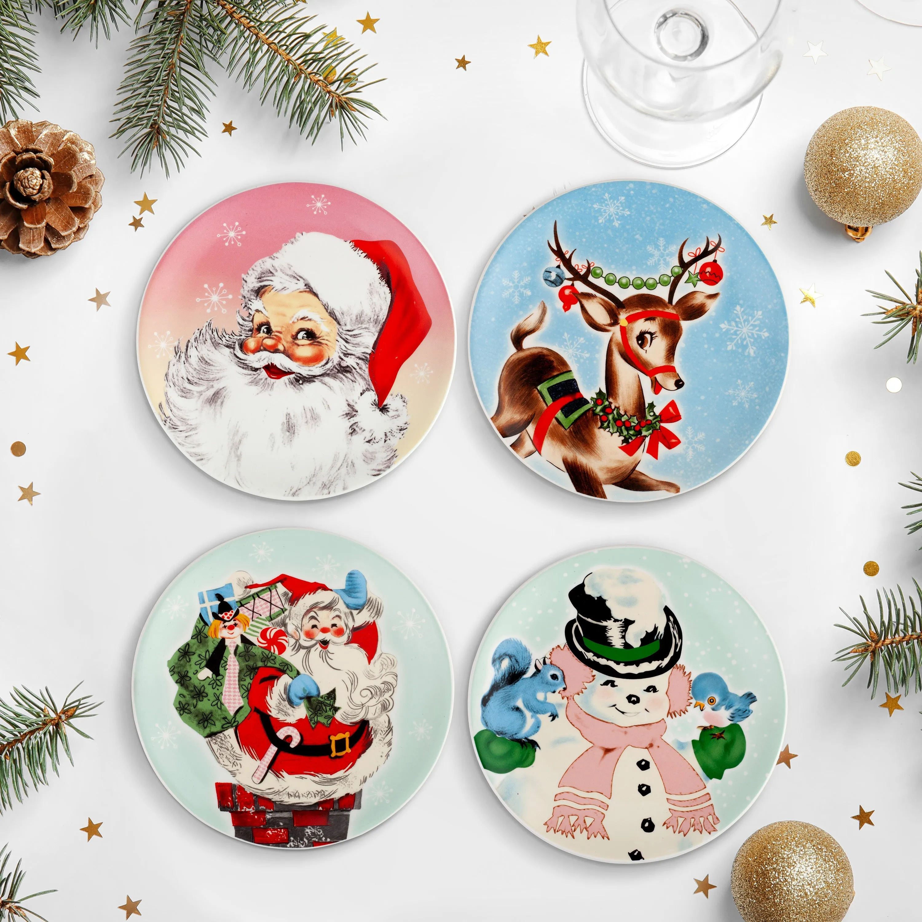 8 in. Set of 4 Nostalgic Ceramic Character Plates - Pastel