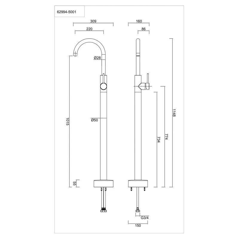 Abey Lucia Bath Filler Gun Metal Grey