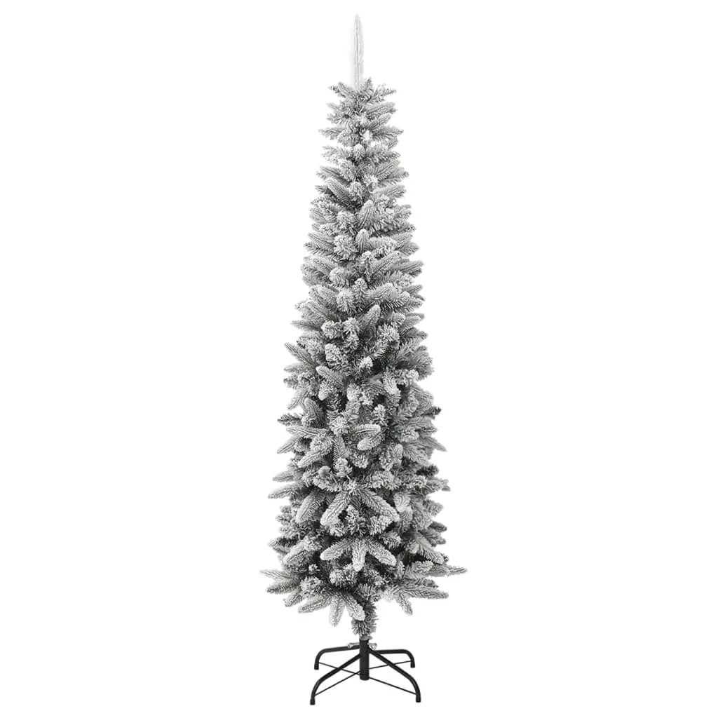 Artificial Slim Christmas Tree with Flocked Snow 210 cm PVC&PE