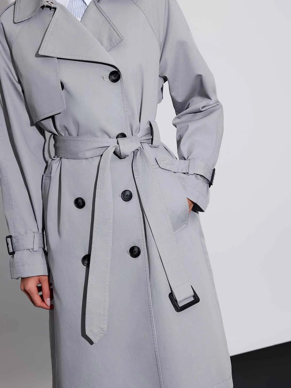 ASOBIO Double-Breasted A-Line Trench Coat