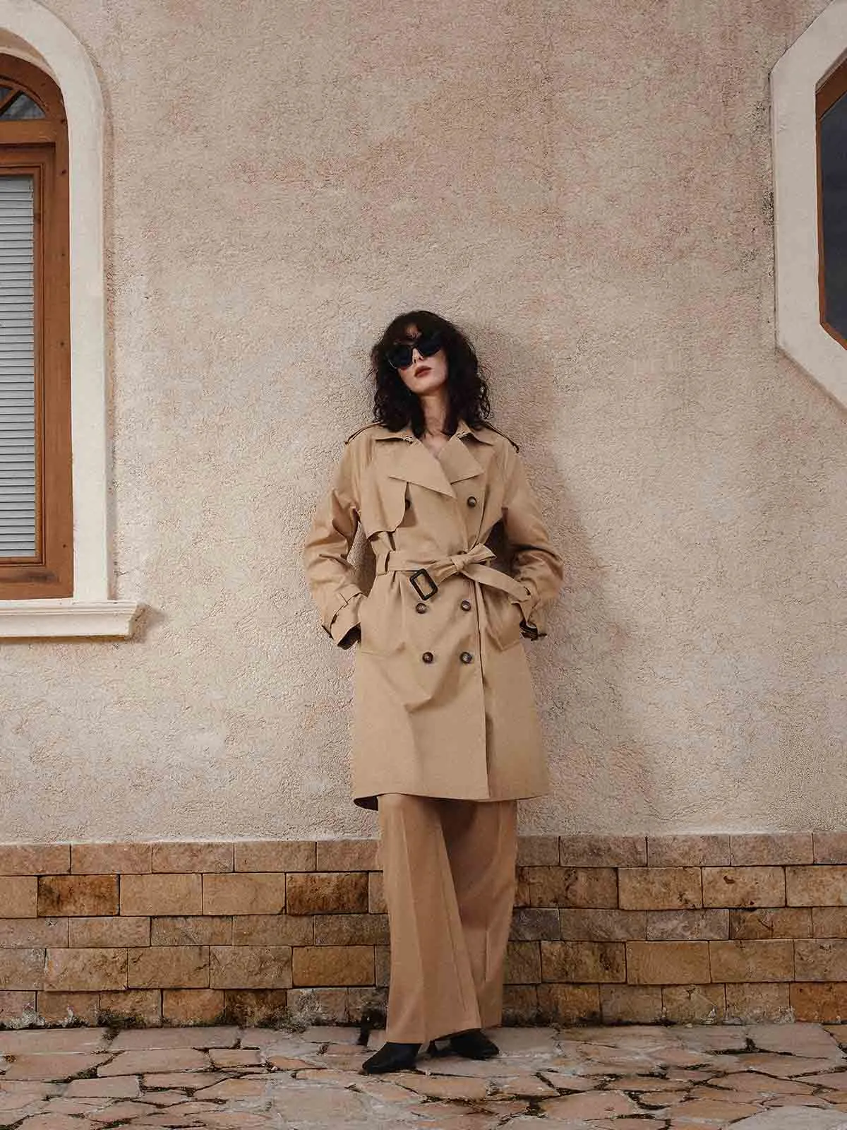 ASOBIO Double-Breasted A-Line Trench Coat