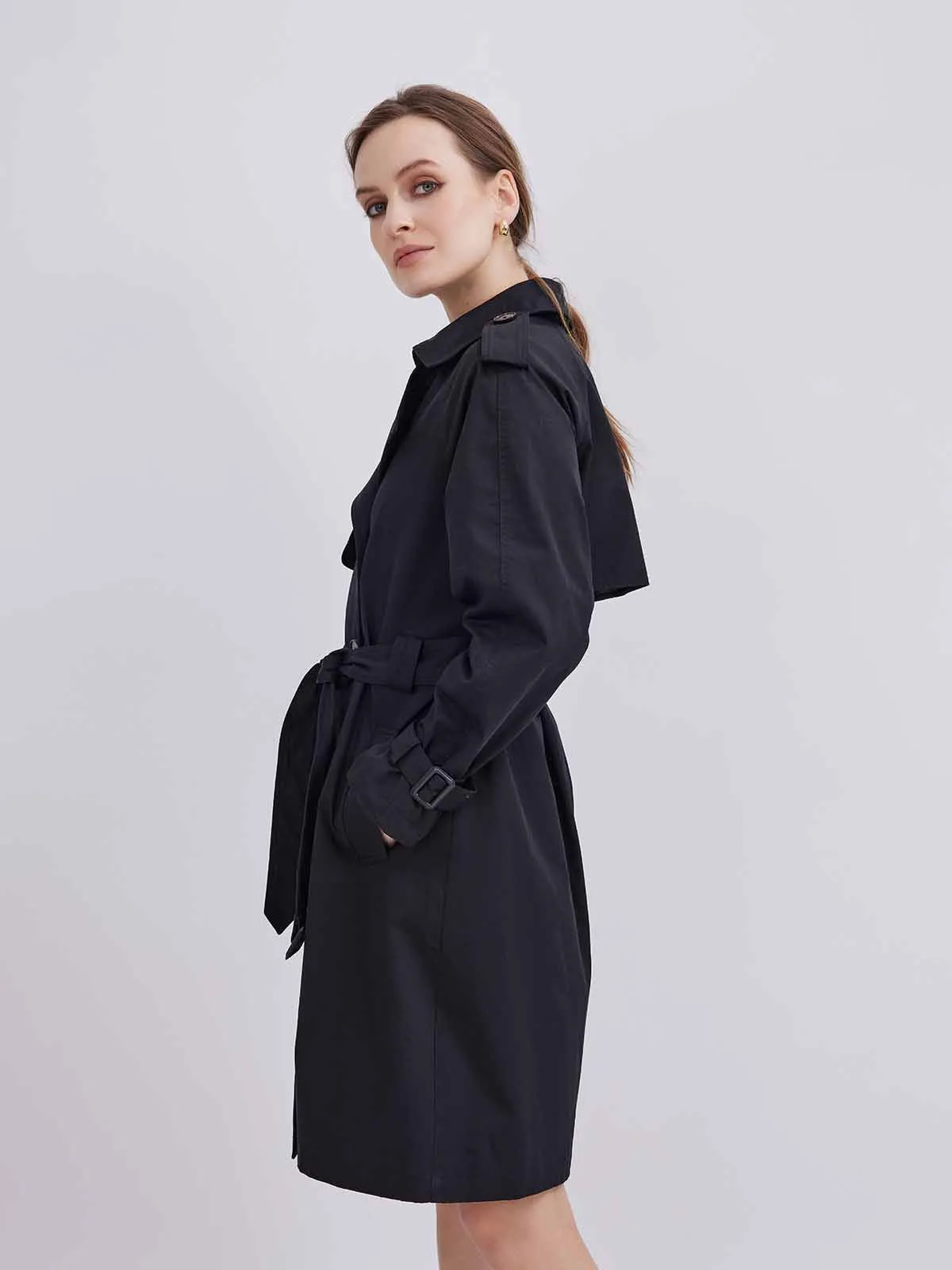 ASOBIO Double-Breasted A-Line Trench Coat