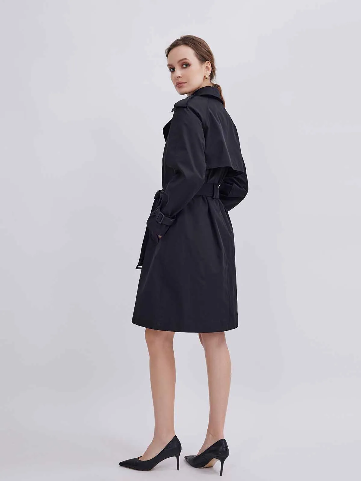 ASOBIO Double-Breasted A-Line Trench Coat