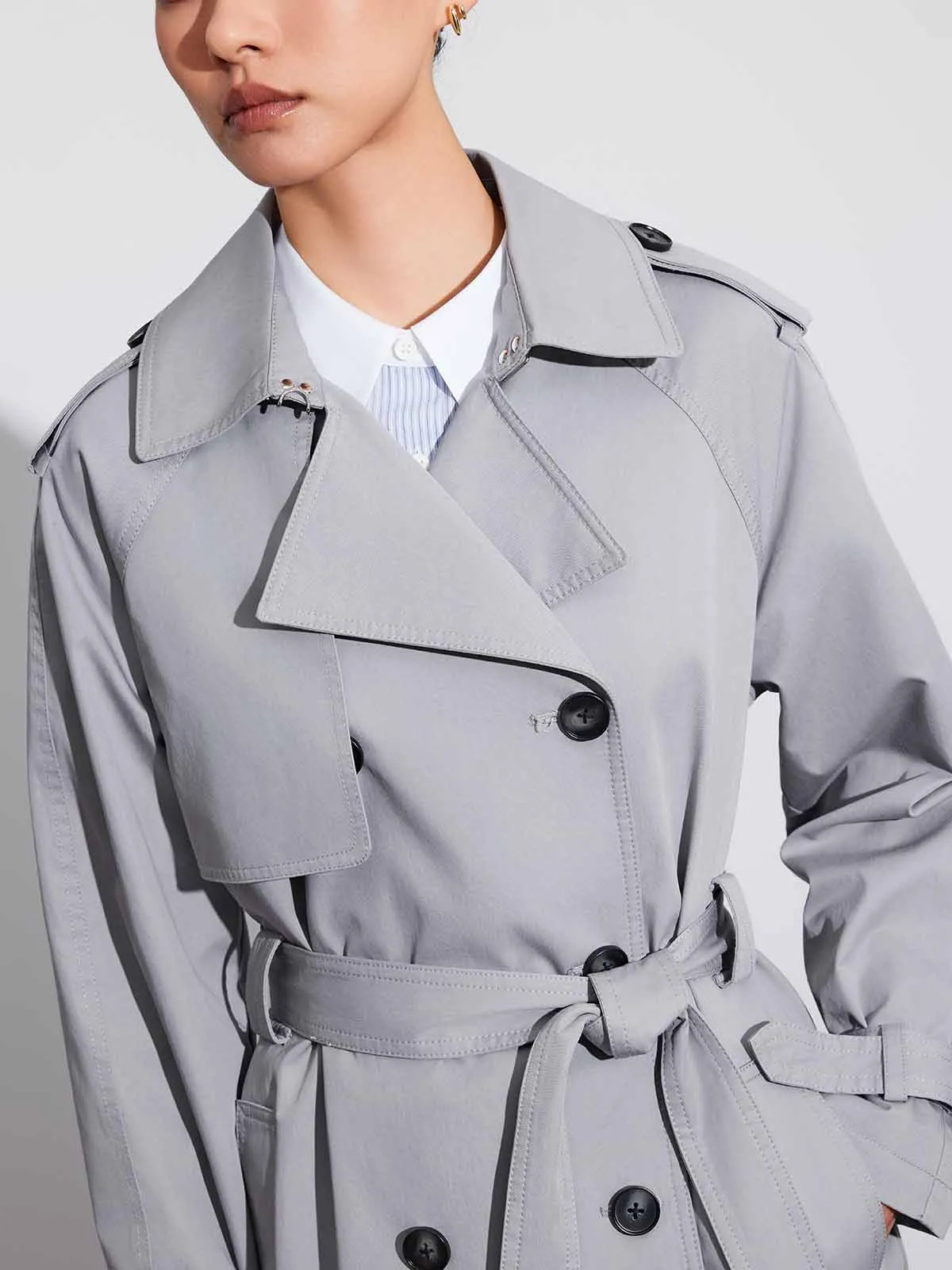 ASOBIO Double-Breasted A-Line Trench Coat