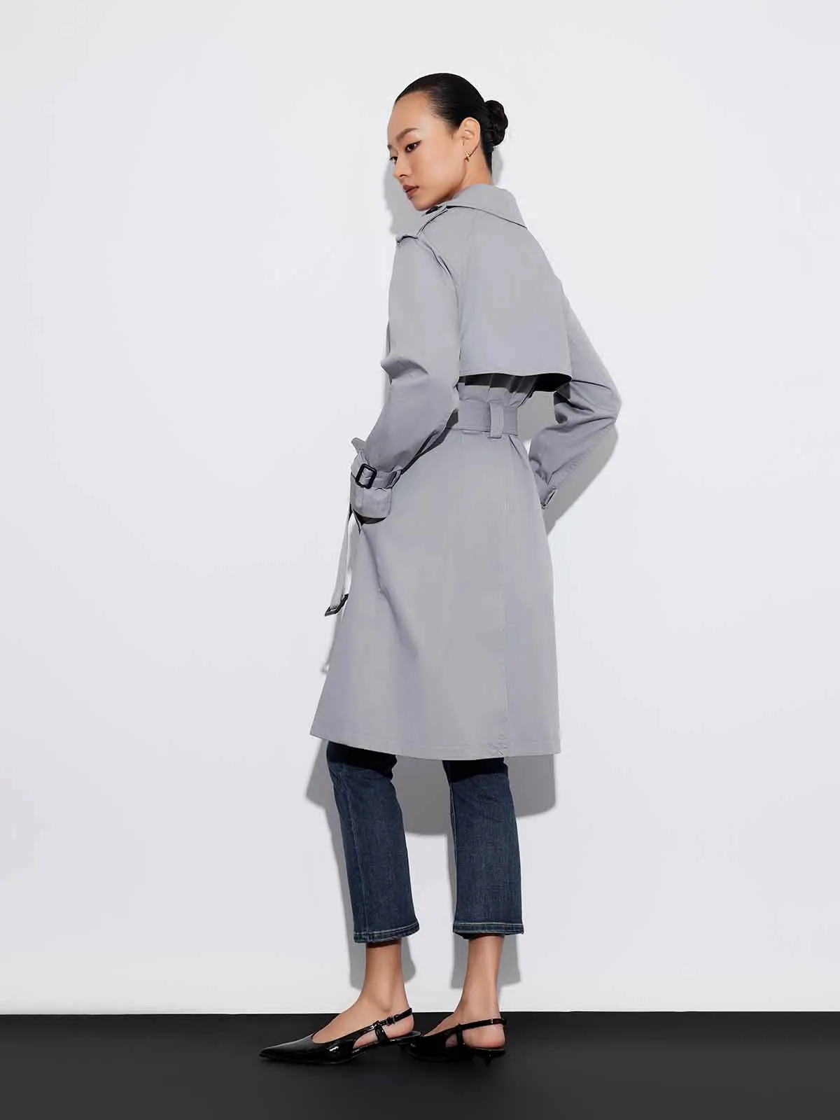 ASOBIO Double-Breasted A-Line Trench Coat