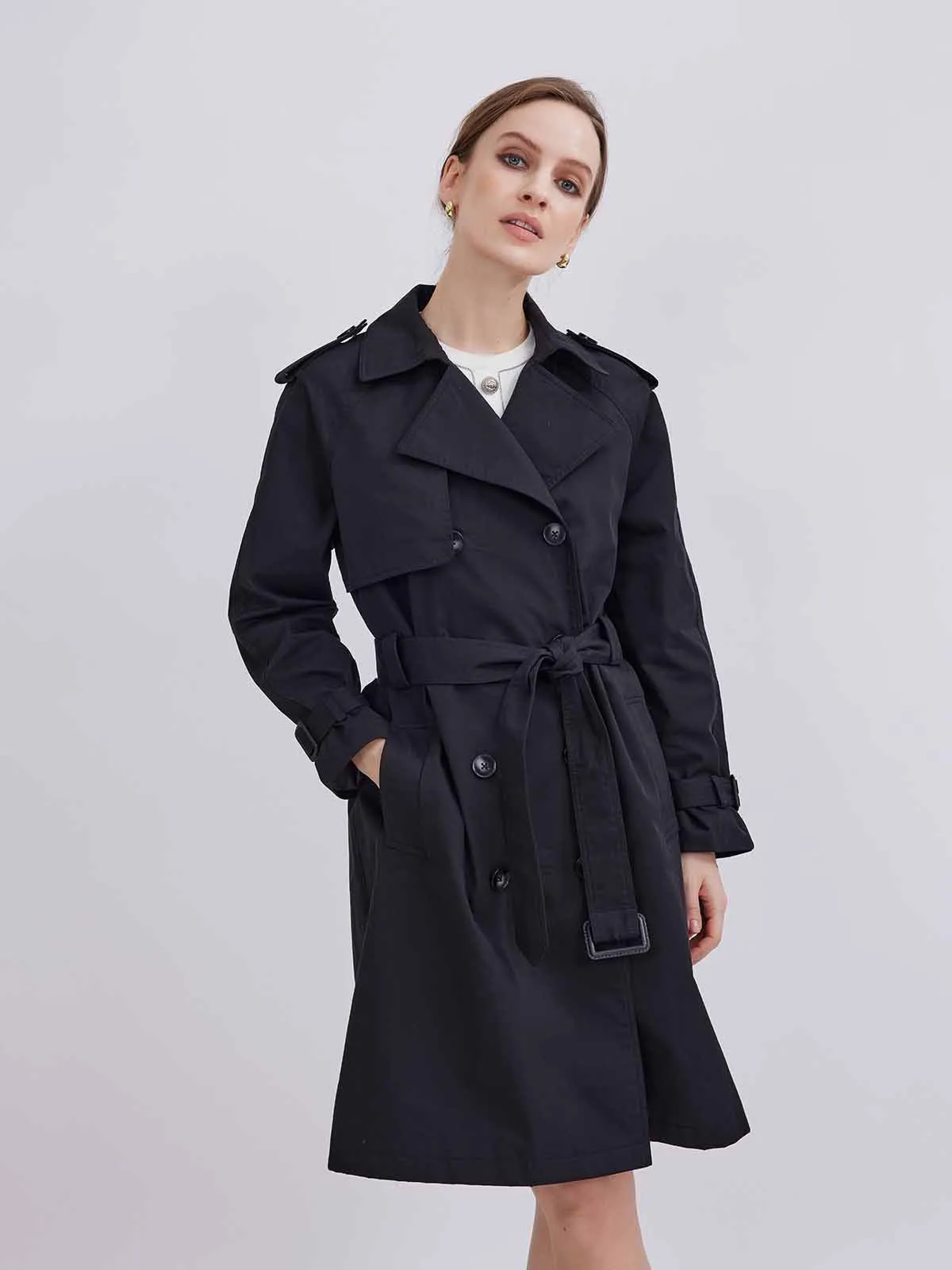 ASOBIO Double-Breasted A-Line Trench Coat