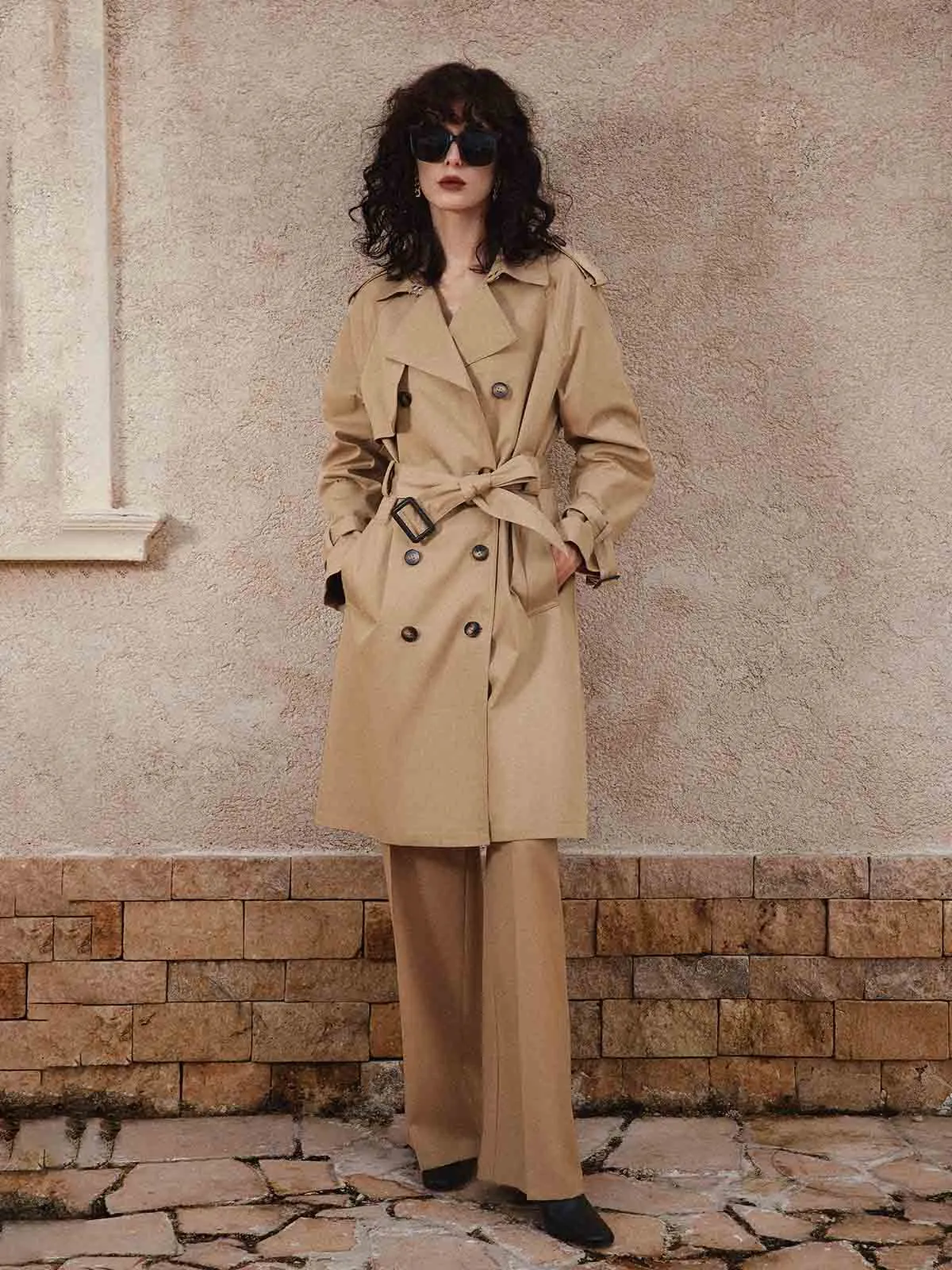 ASOBIO Double-Breasted A-Line Trench Coat