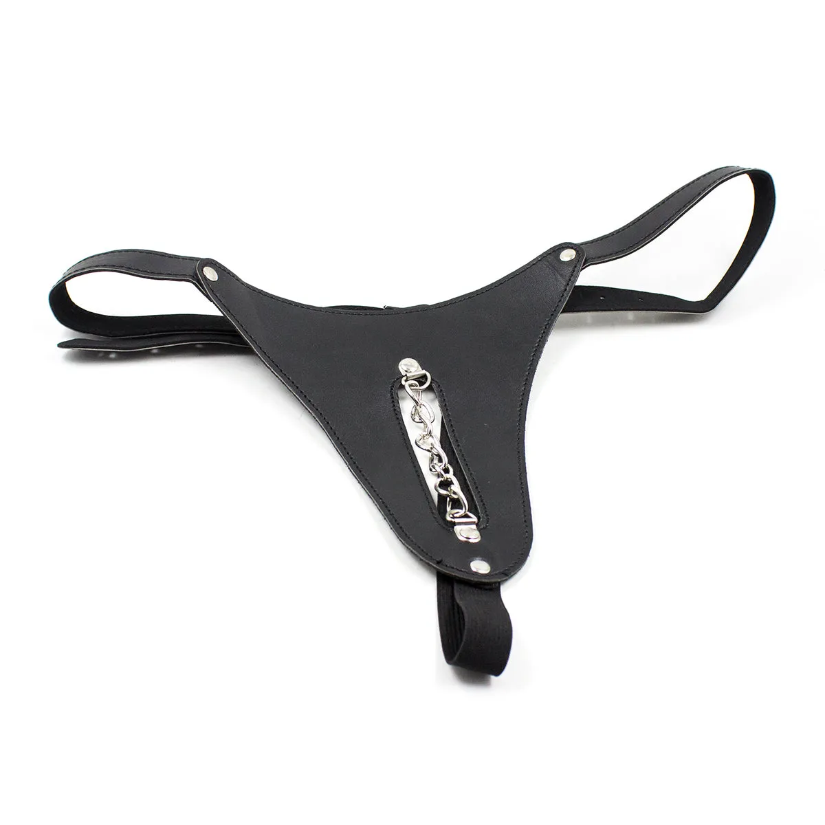 Bad Kitty  Black Faux Leather Thong | With Chain | Chastity Belt | Adjustable