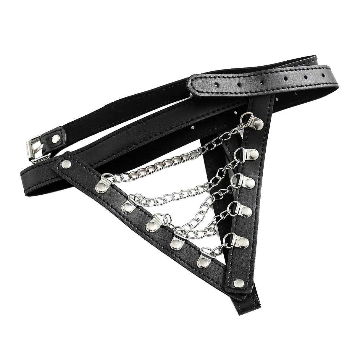 BDSM Metal Chain Leather Panty | Adjustable | Black | Erotic Sexy Bondage