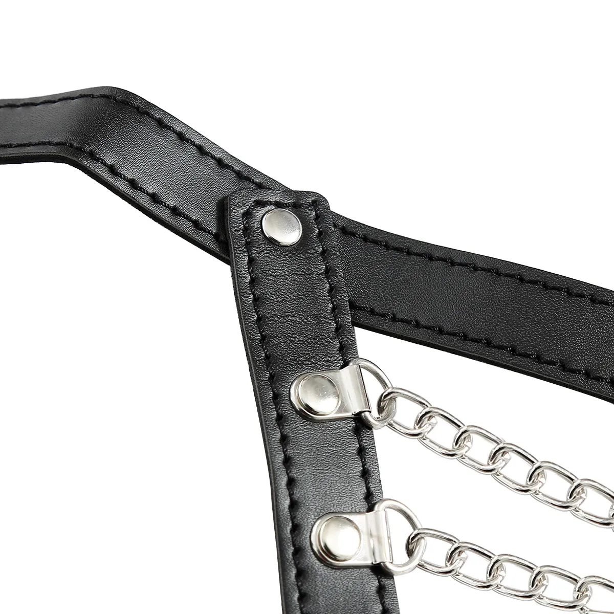 BDSM Metal Chain Leather Panty | Adjustable | Black | Erotic Sexy Bondage