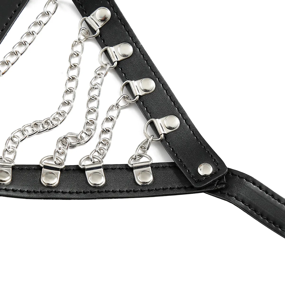 BDSM Metal Chain Leather Panty | Adjustable | Black | Erotic Sexy Bondage