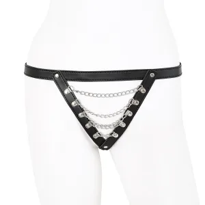 BDSM Metal Chain Leather Panty | Adjustable | Black | Erotic Sexy Bondage