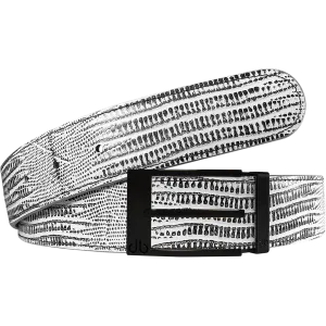 Black and White Lizard Texture Leather Belt with Matte Prong Buckle