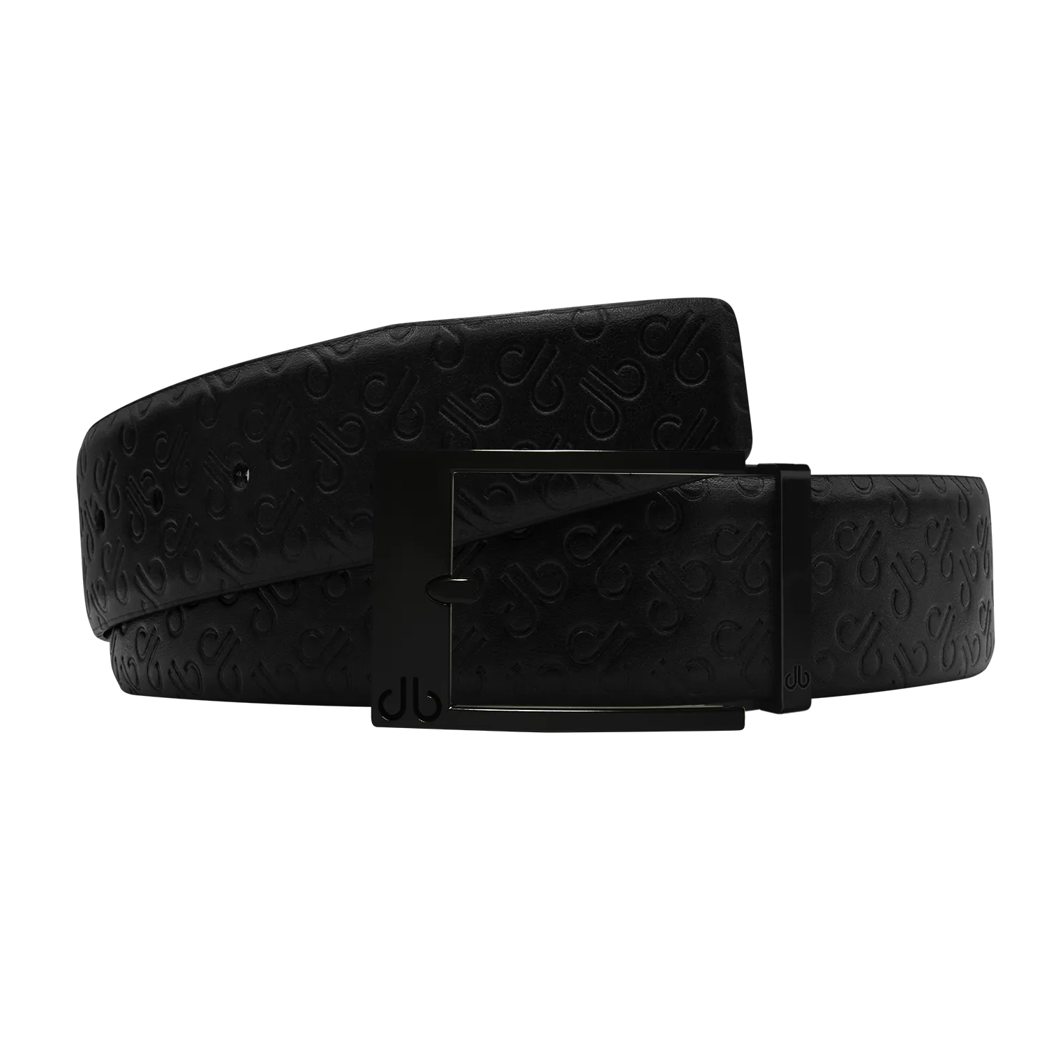 Black Db Icon Pattern Embossed Leather Belt With Black Classic Prong Buckle