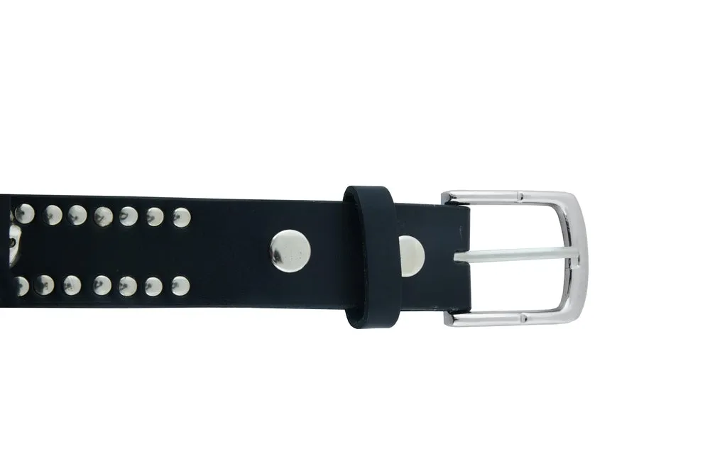 BLT2018 Black Leather Belt with Silver Studs and Skulls