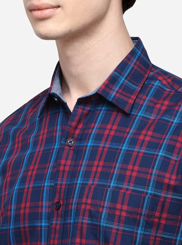 Blue & Red Regular Fit Checked Casual Shirt | Greenfibre