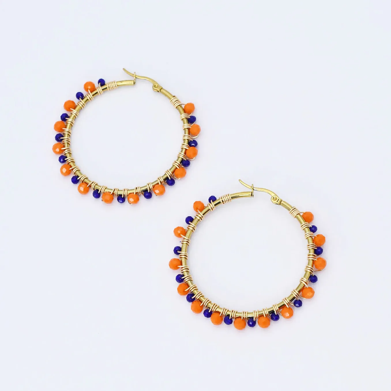 Blue/Orange Beaded Hoop D54