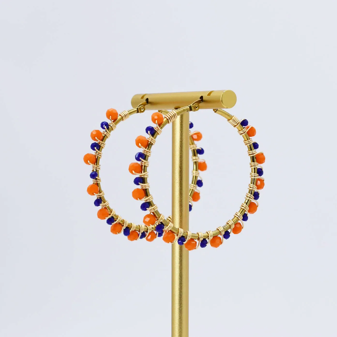 Blue/Orange Beaded Hoop D54