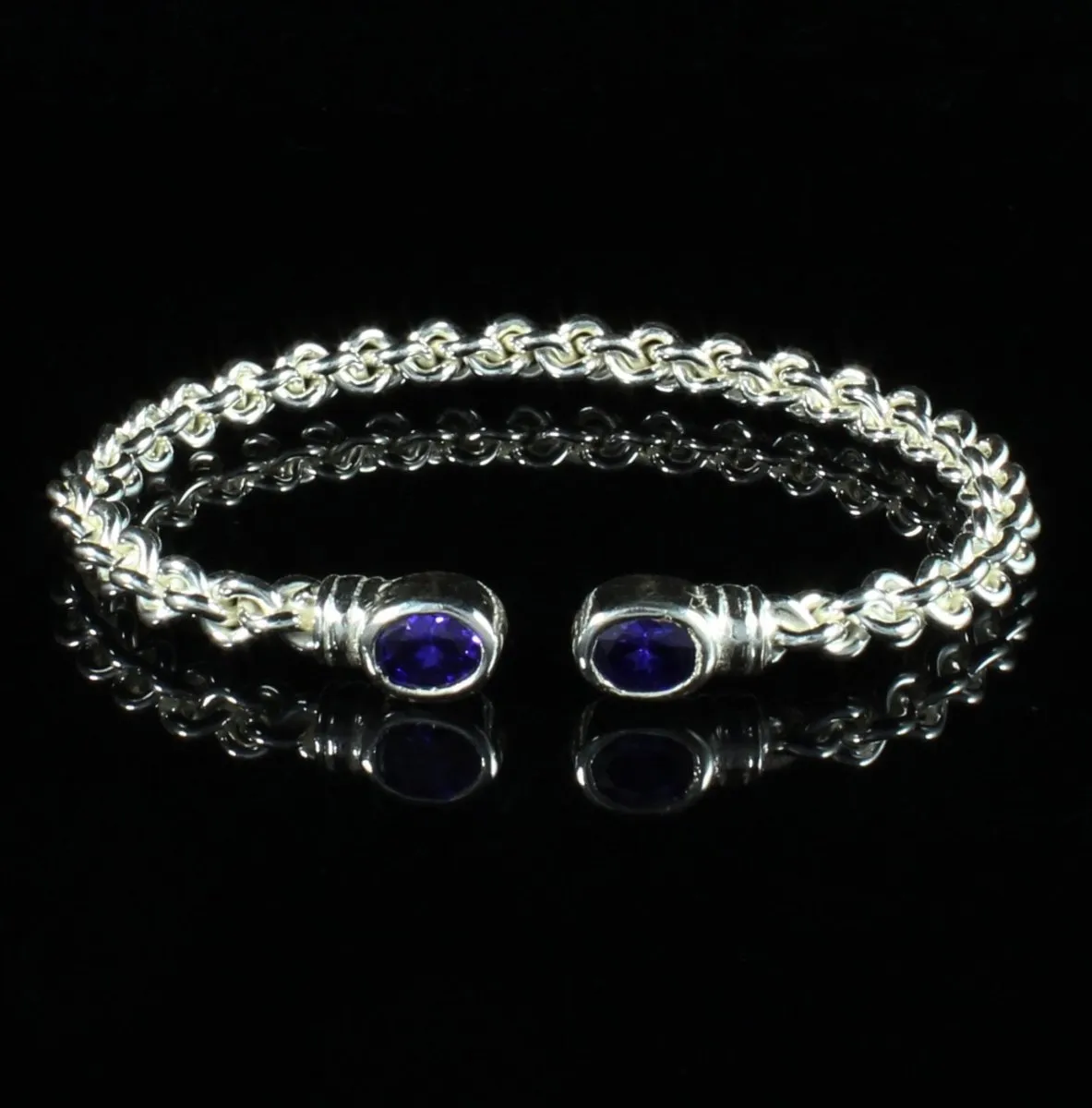 Braided Flexible Bangle with Lab Created Amethyst February Birthstone