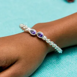 Braided Flexible Bangle with Lab Created Amethyst February Birthstone