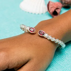 Braided Flexible  Bangle with Lab Created Garnet January Birthstone