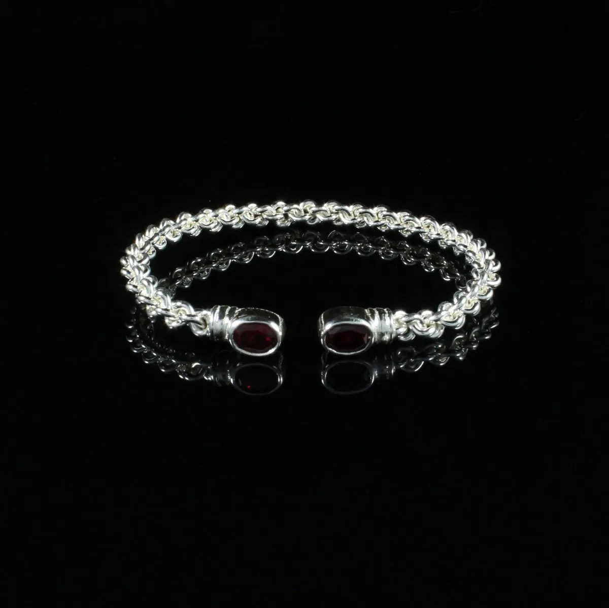 Braided Flexible  Bangle with Lab Created Garnet January Birthstone