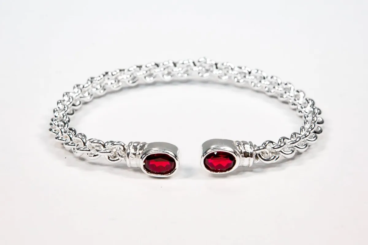 Braided Flexible  Bangle with Lab Created Garnet January Birthstone