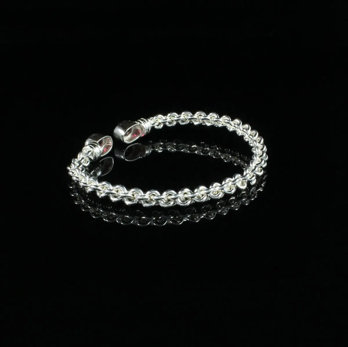 Braided Flexible  Bangle with Lab Created Garnet January Birthstone