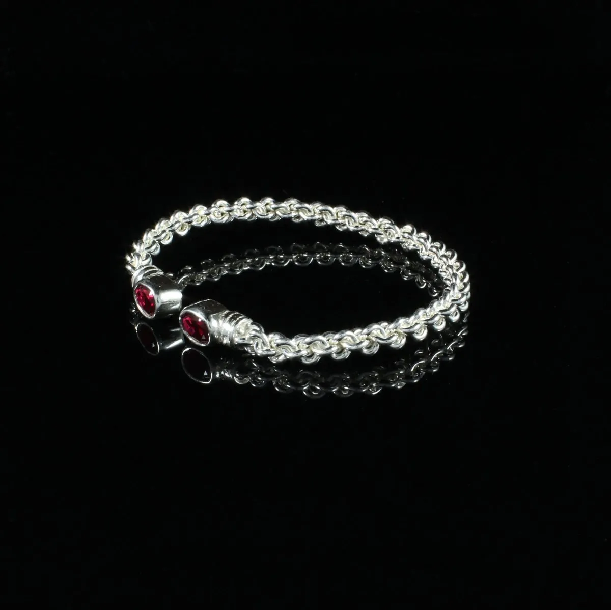 Braided Flexible  Bangle with Lab Created Garnet January Birthstone