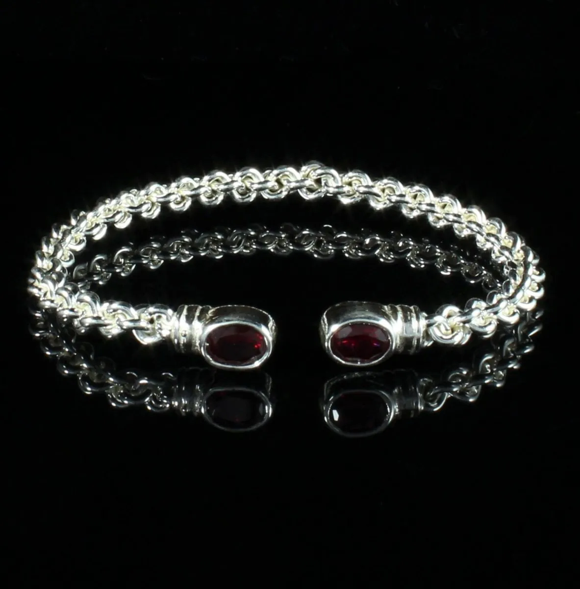 Braided Flexible  Bangle with Lab Created Garnet January Birthstone