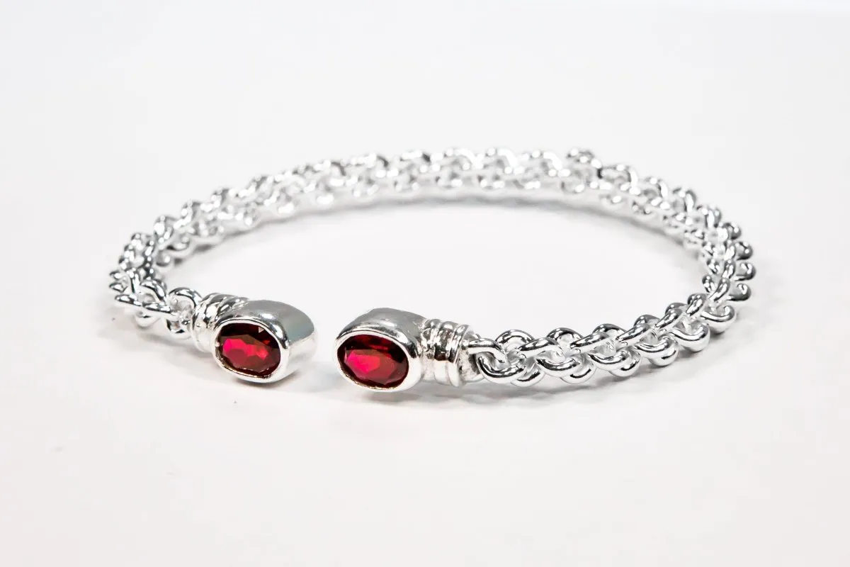 Braided Flexible  Bangle with Lab Created Garnet January Birthstone