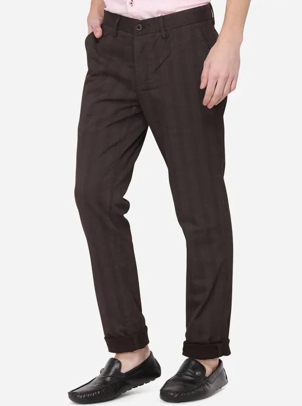 Brown Checked Uno Fit Casual Trouser | JadeBlue