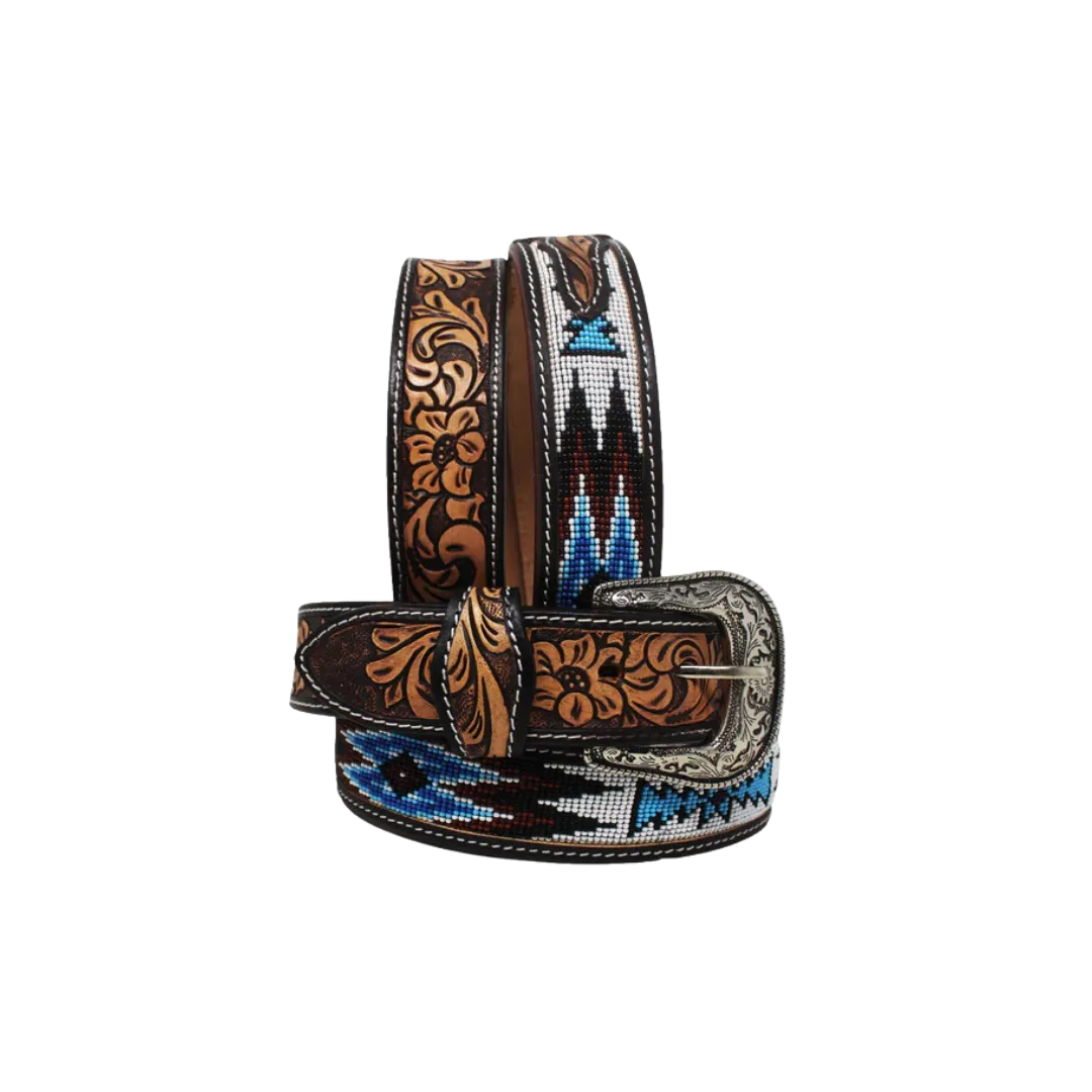 Challenger Men's Western Rodeo Heavy Duty Beaded Full Grain Leather Belt