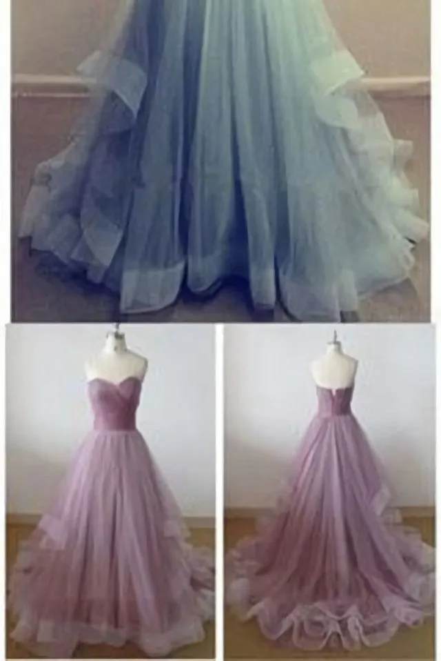 Charming Sweetheart A Line Tulle Floor Length Strapless Sleeveless Evening Dresses