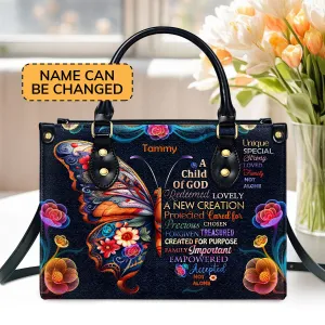 Child Of God  Personalized Leather Handbag With Zipper - Inspirational Gift Christian Ladies