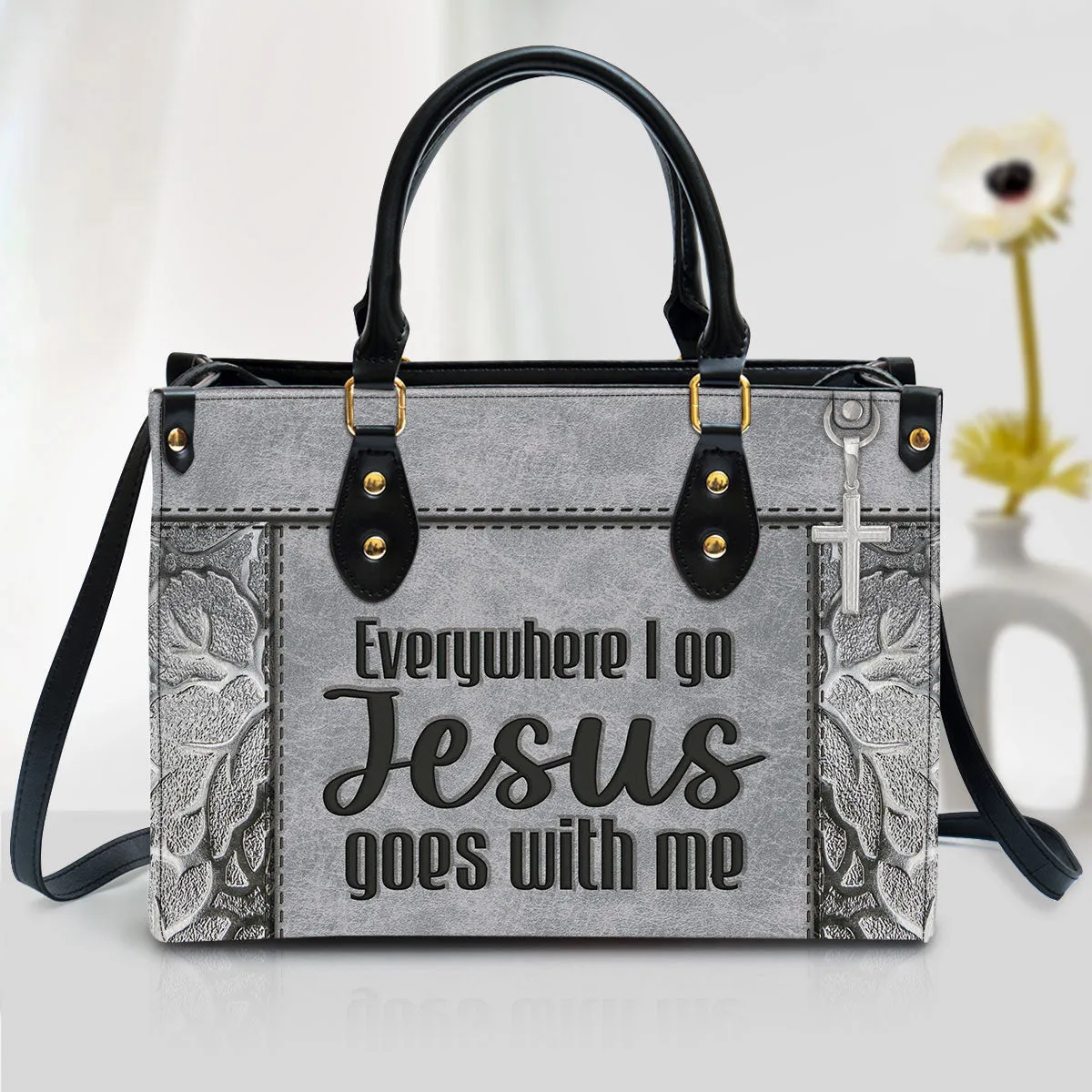 Christian Leather Handbag - Everywhere I Go Jesus Goes With Me Leather Bag - Religious Gifts For Women