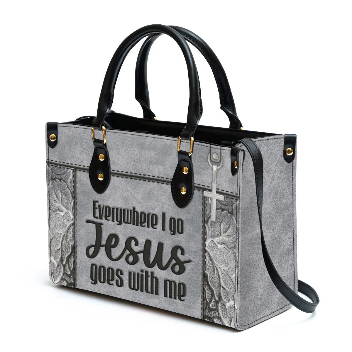 Christian Leather Handbag - Everywhere I Go Jesus Goes With Me Leather Bag - Religious Gifts For Women