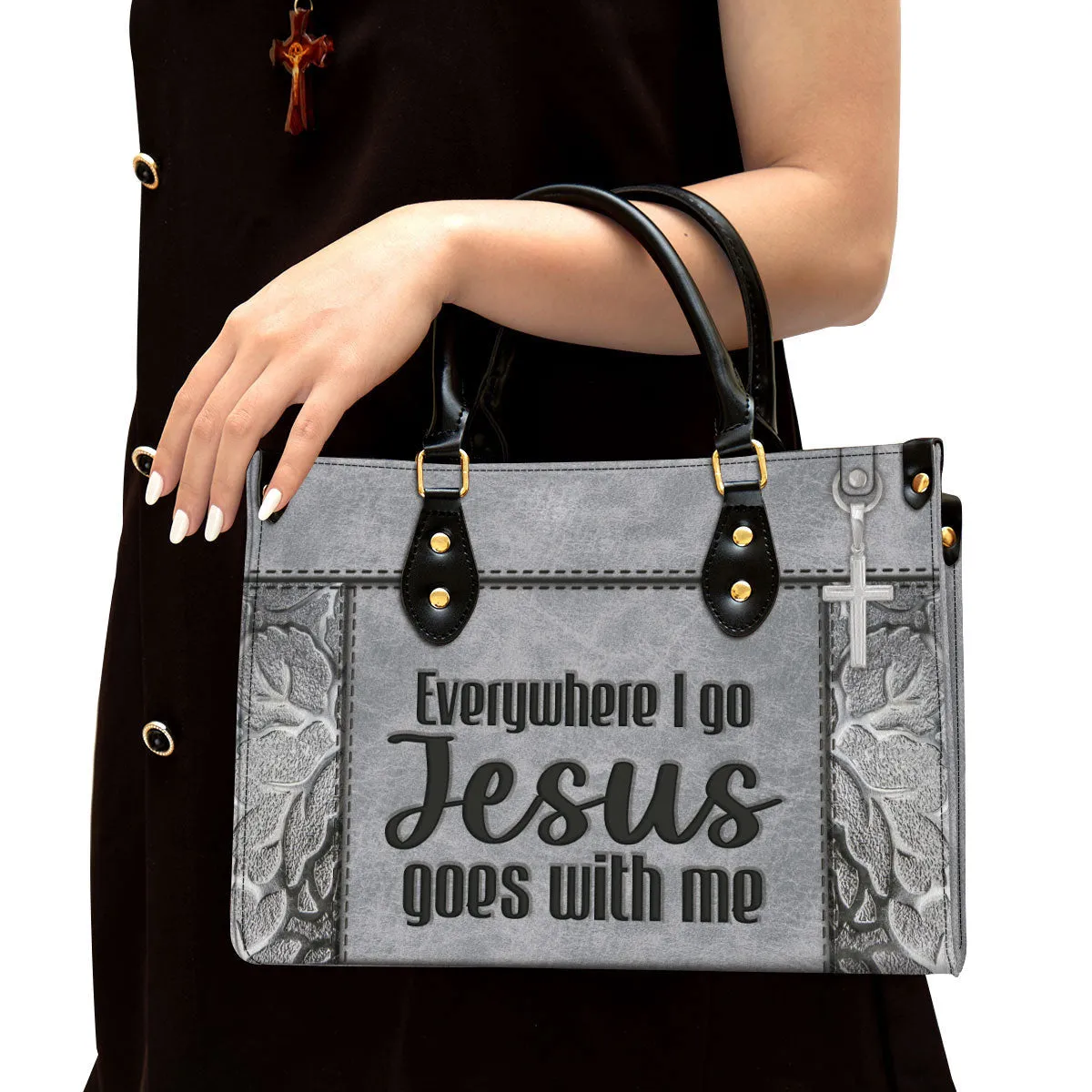 Christian Leather Handbag - Everywhere I Go Jesus Goes With Me Leather Bag - Religious Gifts For Women